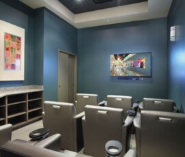 Private movie theater with leather recliner seats at The Trio at ENCORE!