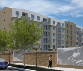 Architectural rendering of The Trio at ENCORE! with public art relief sculpture